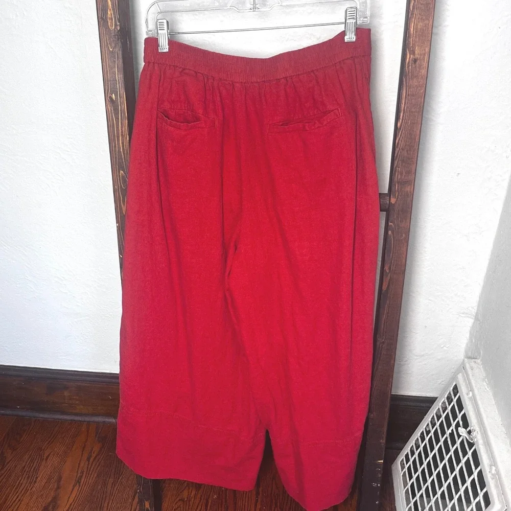 Banana Republic Red Linen Blend Wide Leg Crop Pleated Pants Womens Medium Coast